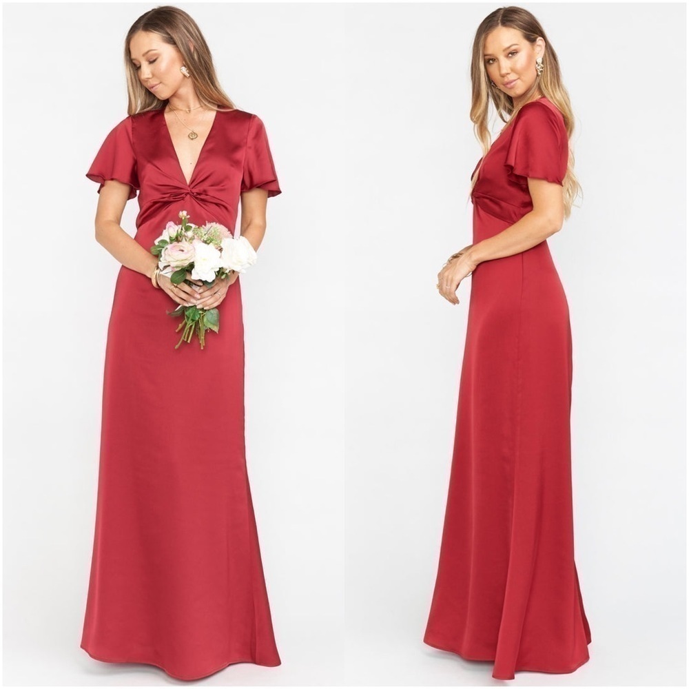 SHOW ME YOUR MUMU Rome Twist Gown In Ruby Luxe Satin